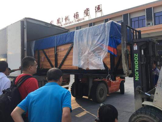 配圖:三亞機場貨運部工作人員將白鯨轉運至運輸車輛.jpg